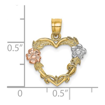 10K Two-Tone Gold Flower Heart Pendant – view 4