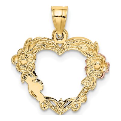 10K Two-Tone Gold Flower Heart Pendant – view 5