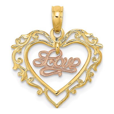10K Two-Tone Gold LOVE Heart Pendant