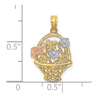 10K Two-Tone Gold Flower Basket I Love You Charm – view 4