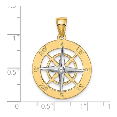 10K Gold Nautical Compass Charm w/ Rhodium – view 4