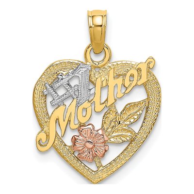 10K Two-Tone Gold Mother Heart Number 1 Pendant