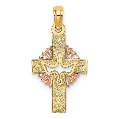 10K Two-Tone Gold Dove on Cross Pendant