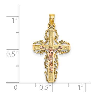 10K Two-Tone Gold Lace Trim Crucifix Charm – view 4