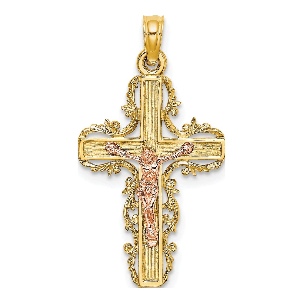 10K Two-Tone Gold Lace Trim Crucifix Charm