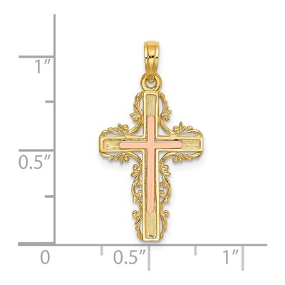 10K Two-Tone Gold Lace Trim Cross Pendant – view 4