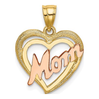 10K Two-Tone Gold MOM Heart Pendant