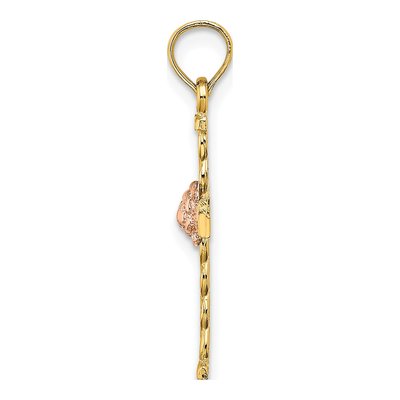 10K Two-Tone Gold Twisted Cross Flower Charm – view 3