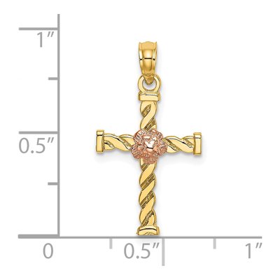 10K Two-Tone Gold Twisted Cross Flower Charm – view 4