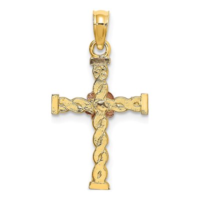 10K Two-Tone Gold Twisted Cross Flower Charm – view 5
