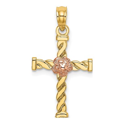 10K Two-Tone Gold Twisted Cross Flower Charm