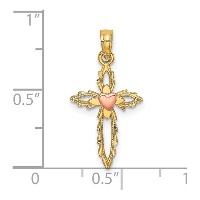 10K Two-Tone Gold Cross Heart Pendant – view 4
