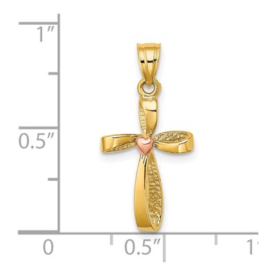 10K Two-Tone Gold Twisted Cross Heart Pendant – view 3