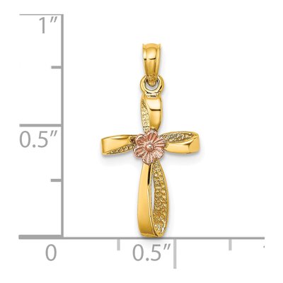 10K Two-Tone Gold Twisted Cross Flower Charm – view 4