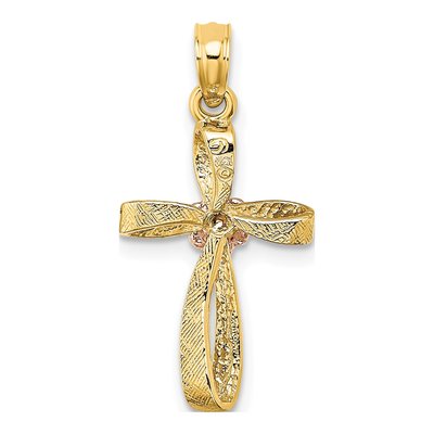 10K Two-Tone Gold Twisted Cross Flower Charm – view 5