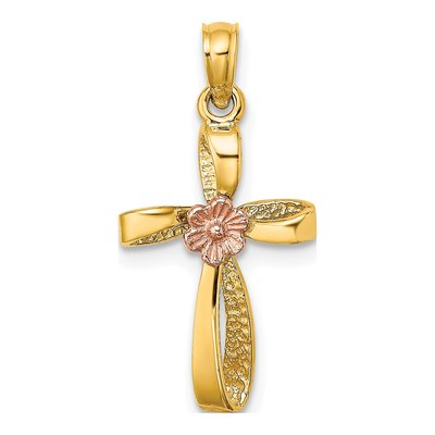 10K Two-Tone Gold Twisted Cross Flower Charm