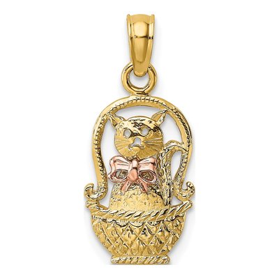 10K Two-Tone Gold Cat Basket Charm