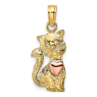 10K Two-Tone Gold Cat Pendant