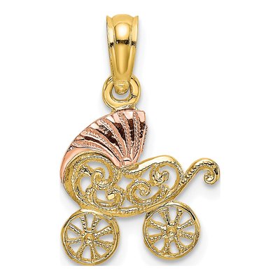 10K Two-Tone Gold Baby Carriage Pendant