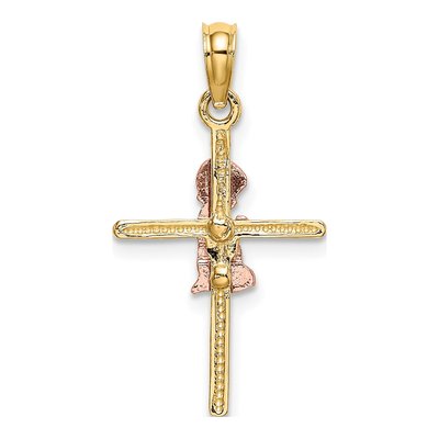 10K Two-Tone Gold Boy on Cross Pendant – view 5