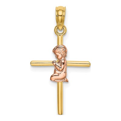 10K Two-Tone Gold Boy on Cross Pendant