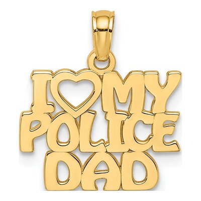 10K Yellow Gold I Heart My Police Dad Charm