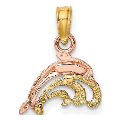 10K Two-Tone Gold Mini Dolphin Wave Charm – view 5