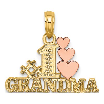 10K Two-Tone Gold Grandma Three Hearts Number 1 Charm