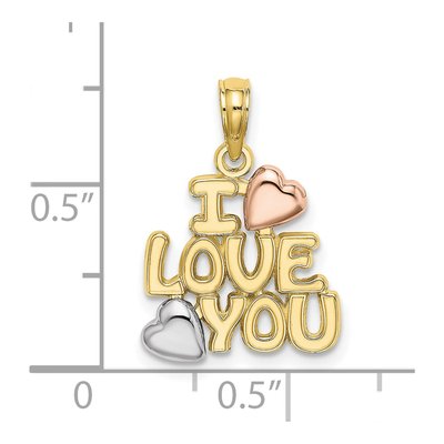 10K Tri-Color Gold I Love You Hearts Charm Pendant – view 4