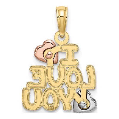 10K Tri-Color Gold I Love You Hearts Charm Pendant – view 5