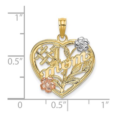 10K Two-Tone Gold MOM Heart Flower Number 1 Charm – view 4