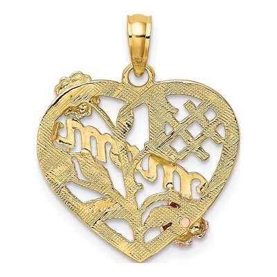 10K Two-Tone Gold MOM Heart Flower Number 1 Charm – view 5