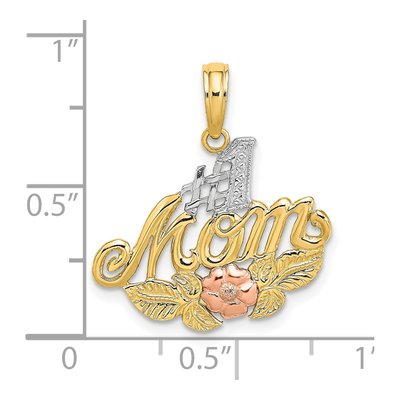 10K Two-Tone Gold MOM Flower Number 1 Pendant – view 4
