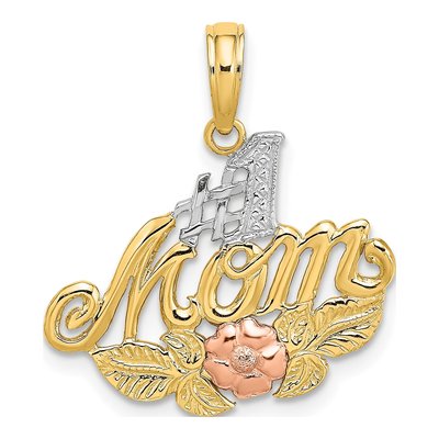 10K Two-Tone Gold MOM Flower Number 1 Pendant