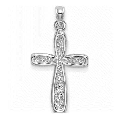 10K White Gold Filigree Cross Pendant