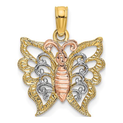10K Two-Tone Gold Butterfly Cut-Out Pendant