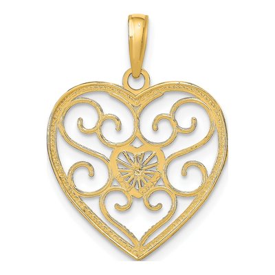 10K Yellow Gold Filigree Heart Charm – view 5