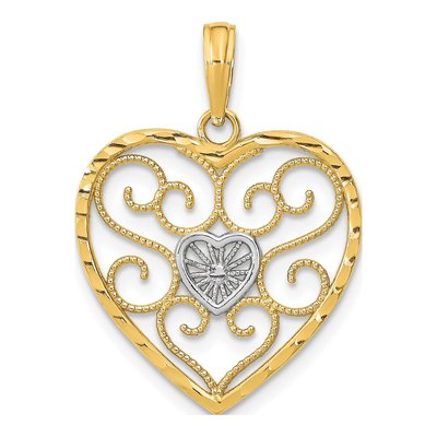 10K Yellow Gold Filigree Heart Charm