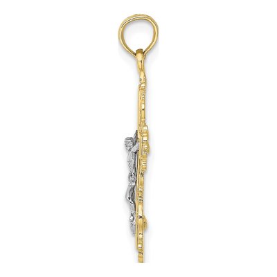10K Two-Tone Gold Textured Crucifix Pendant – view 3