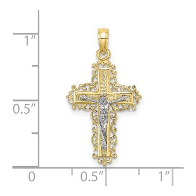 10K Two-Tone Gold Textured Crucifix Pendant – view 4