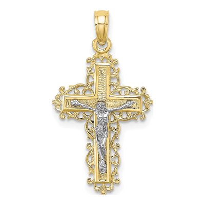 10K Two-Tone Gold Textured Crucifix Pendant