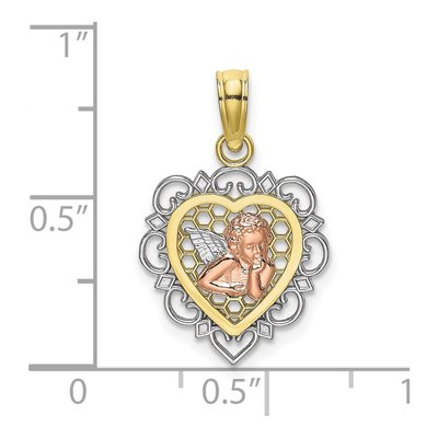 10K Two-Tone Gold Angel Scalloped Heart Charm – view 4