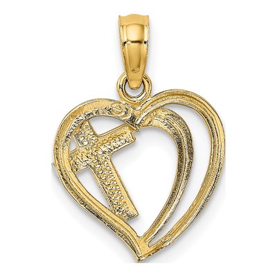 10K Yellow Gold Cross Heart Charm – view 5