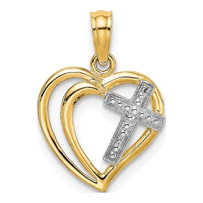 10K Yellow Gold Cross Heart Charm