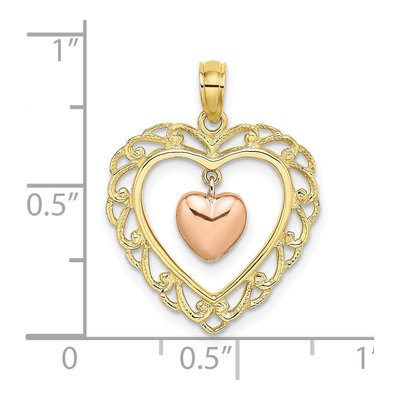 10K Two-Tone Gold Dangling Heart Charm – view 2