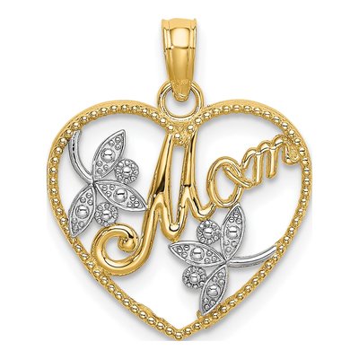 10K Yellow Gold MOM Heart Charm