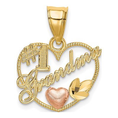 10K Two-Tone Gold Grandma Heart Number 1 Charm