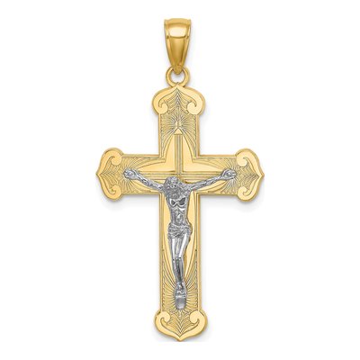 10K Two-Tone Gold Textured Crucifix Pendant