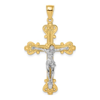 10K Two-Tone Gold Engraved Crucifix Charm