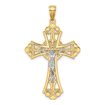 10K Two-Tone Gold Cut-Out Crucifix Pendant